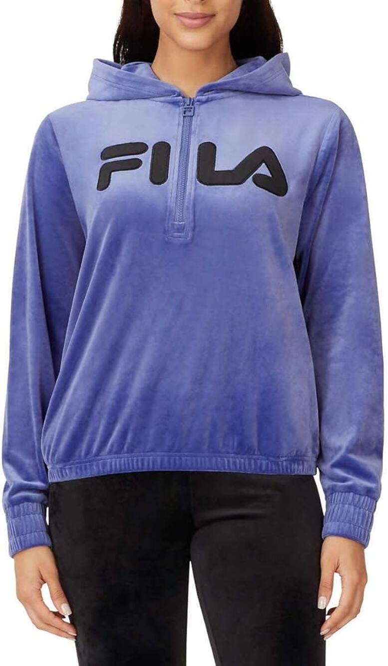 Fila Velour Quarter Zip Hoodie Sweatshirt Soft Pullover Marlin Size S NWT